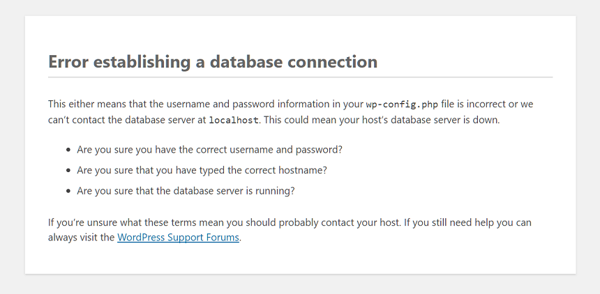 Error Establishing a Database Connection